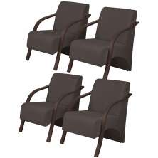 Kit 4 Poltronas Decorativas 1 Lugar Vênus Braço Pé Madeira D Salla Suede Marrom