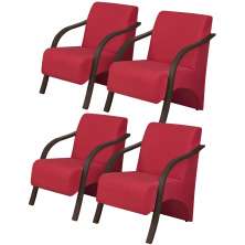 Kit 4 Poltronas Decorativas 1 Lugar Vênus Braço Pé Madeira D Salla Suede Vermelho