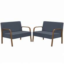 Kit Poltrona Decorativa 2 Namoradeiras Jade Braço Madeira D Salla Suede Azul Bic