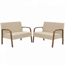 Kit Poltrona Decorativa 2 Namoradeiras Jade Braço Madeira D Salla Suede Bege