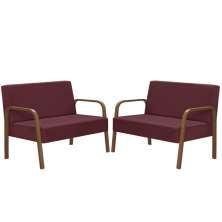 Kit Poltrona Decorativa 2 Namoradeiras Jade Braço Madeira D Salla Suede Bordô