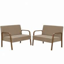 Kit Poltrona Decorativa 2 Namoradeiras Jade Braço Madeira D Salla Suede Cappuccino
