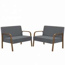 Kit Poltrona Decorativa 2 Namoradeiras Jade Braço Madeira D Salla Suede Grafite