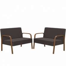 Kit Poltrona Decorativa 2 Namoradeiras Jade Braço Madeira D Salla Suede Marrom