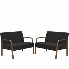Kit Poltrona Decorativa 2 Namoradeiras Jade Braço Madeira D Salla Suede Preto