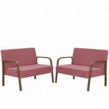 Kit Poltrona Decorativa 2 Namoradeiras Jade Braço Madeira D Salla Suede Rosa