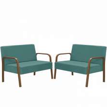 Kit Poltrona Decorativa 2 Namoradeiras Jade Braço Madeira D Salla Suede Turquesa