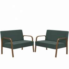 Kit Poltrona Decorativa 2 Namoradeiras Jade Braço Madeira D Salla Suede Verde