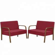 Kit Poltrona Decorativa 2 Namoradeiras Jade Braço Madeira D Salla Suede Vermelho