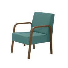 Poltrona Decorativa 1 Lugar Jade Braço Madeira D Salla Suede Turquesa