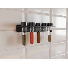 Porta Temperos de Parede Cozinha  com 5 Tubetes Preto