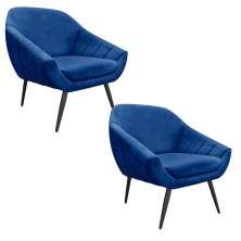 Kit 02 Poltronas Giovana Suede Azul Royal Pés Palito Ferro D'Rossi
