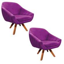 Kit 02 Poltronas Giovana Suede Roxo Base Giratória - D'Rossi
