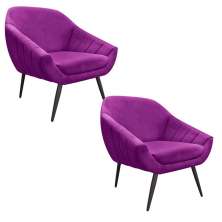 Kit 02 Poltronas Giovana Suede Roxo Pés Palito Ferro D'Rossi