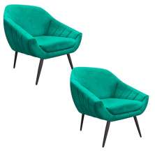 Kit 02 Poltronas Giovana Suede Verde Turquesa Pés Palito Ferro D'Rossi