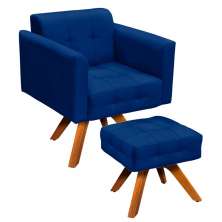 Kit 1 Poltrona com Puff Giratória Elisa Suede Azul Royal - D'Rossi