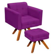 Kit 1 Poltrona com Puff Giratória Elisa Suede Roxo - D'Rossi