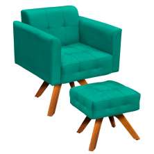 Kit 1 Poltrona com Puff Giratória Elisa Suede Verde Turquesa - D'Rossi