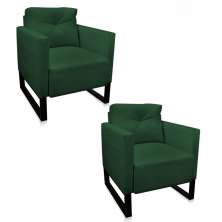 Kit 2 Poltrona Luisa Veludo Verde Base Industrial Metálica Preto D01 - D'Rossi