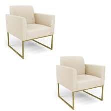Kit 2 Poltronas Base Industrial Dourado Marisa Linho D03 - D'Rossi
