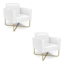 Kit 2 Poltronas Base X Industrial Dourado Marisa Corano Branco  D03 - D'Rossi