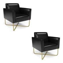 Kit 2 Poltronas Base X Industrial Dourado Marisa Corano Preto  D03 - D'Rossi