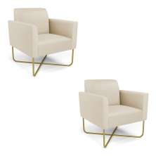 Kit 2 Poltronas Base X Industrial Dourado Marisa Corino Bege  D03 - D'Rossi