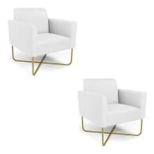 Kit 2 Poltronas Base X Industrial Dourado Marisa Corino Branco  D03 - D'Rossi