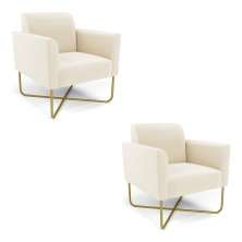 Kit 2 Poltronas Base X Industrial Dourado Marisa Veludo Bege  D03 - D'Rossi