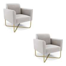 Kit 2 Poltronas Base X Industrial Dourado Marisa Veludo Cinza  D03 - D'Rossi