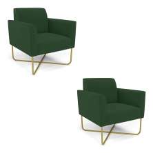 Kit 2 Poltronas Base X Industrial Dourado Marisa Veludo Verde  D03 - D'Rossi