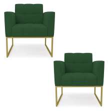 Kit 2 Poltronas Elisa Veludo Verde Base Metálica Industrial Dourado - D'Rossi