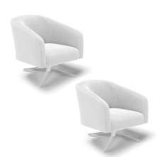 Kit 2 Poltronas Giratória Stella Bouclê Off White Base Cromada - D'Rossi