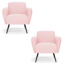 Kit 2 Poltronas Pés Palito de Ferro Bruna Suede Rosa Bebê - D'Rossi