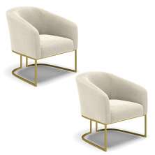Kit 2 Poltronas Stella Bouclê Bege Base Metálica Industrial Dourado - D'Rossi