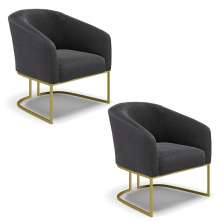 Kit 2 Poltronas Stella Bouclê Grafite Base Metálica Industrial Dourado - D'Rossi