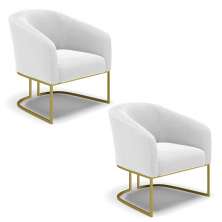 Kit 2 Poltronas Stella Bouclê Off White Base Metálica Industrial Dourado - D'Rossi