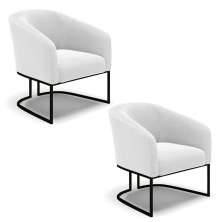 Kit 2 Poltronas Stella Bouclê Off White Base Metálica Industrial Preto - D'Rossi