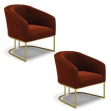 Kit 2 Poltronas Stella Bouclê Terra Base Metálica Industrial Dourado - D'Rossi
