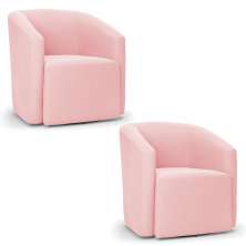 Kit 2 Poltronas Stella Max Suede Rosa Bebê Base Giratória - D'Rossi