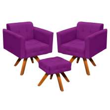 Kit 2 Poltronas com Puff Giratória Elisa Suede Roxo - D'Rossi