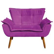 Kit Namoradeira e 01 Poltrona Giratória Opala Suede Roxo Base de Madeira - D'Rossi