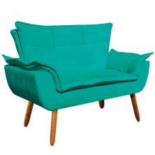 Kit Namoradeira e 02 Poltronas Giratória Opala Suede Verde Turquesa Base de Madeira - D'Rossi