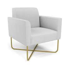 Poltrona Base X Industrial Dourado Marisa Linho Cinza A05  D03 - D'Rossi