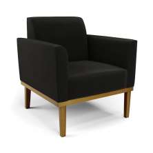Poltrona Base de Madeira Fixa Castanho Marisa Suede Preto D03 - D'Rossi