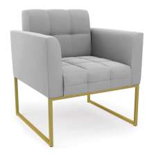 Poltrona Elisa Suede Cinza Base Metálica Industrial Dourada - D'Rossi