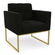Poltrona Elisa Suede Preto Base Metálica Industrial Dourada - D'Rossi
