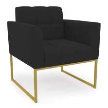 Poltrona Elisa Veludo Preto Base Metálica Industrial Dourado - D'Rossi
