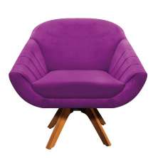 Poltrona Giovana Suede Roxo Base Giratória de Madeira - D'Rossi