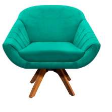 Poltrona Giovana Suede Verde Turquesa Base Giratória de Madeira - D'Rossi